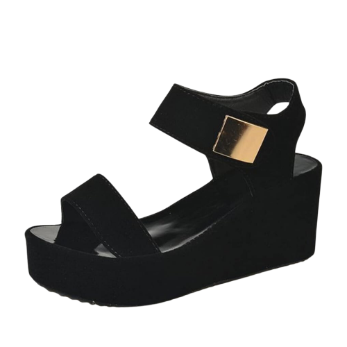 Women Fish Mouth Summer High Heeled Wedge Sandals - Black image