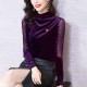 Mesh Bedded Embroidered Velvet Turtleneck Women Tops - Purple image