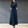 Elegant Solid Suit Crop Top & Long Pants Slash Pockets Dress - Blue