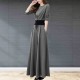 Elegant Solid Suit Crop Top & Long Pants Slash Pockets Dress - Grey image