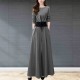 Elegant Solid Suit Crop Top & Long Pants Slash Pockets Dress - Grey image