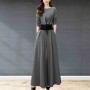 Elegant Solid Suit Crop Top & Long Pants Slash Pockets Dress - Grey