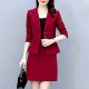 Elegant Two Piece Notech Lapel Collar A Line Skirt And Formal Coat - Red image