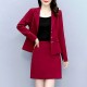 Elegant Two Piece Notech Lapel Collar A Line Skirt And Formal Coat - Red image