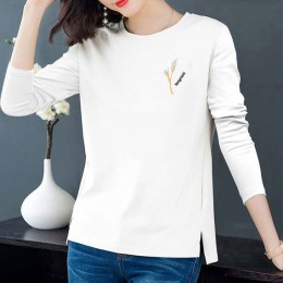 Korean Style Side Split Long Sleeve Graphics & Letters Printed Tops - White