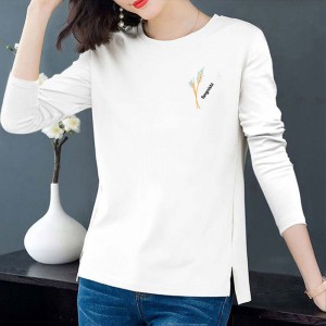 Korean Style Side Split Long Sleeve Graphics & Letters Printed Tops - White