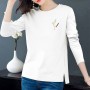 Korean Style Side Split Long Sleeve Graphics & Letters Printed Tops - White