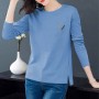 Korean Style Side Split Long Sleeve Graphics & Letters Printed Tops - Blue