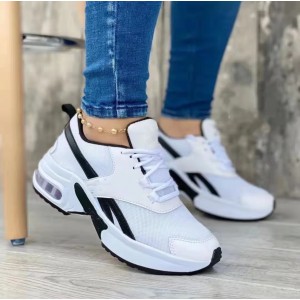 Lace Up Breathable Round Toe Mesh Sports Sneakers - Black