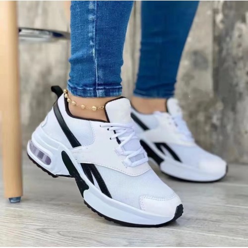 Lace Up Breathable Round Toe Mesh Sports Sneakers - Black image