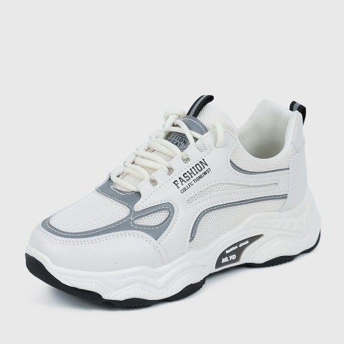 Sports Style Flat Bottom Lace Up Breathable Women Sneakers - Black image