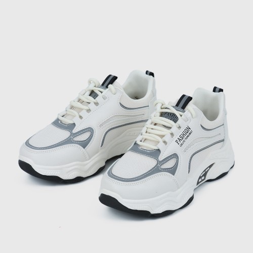 Sports Style Flat Bottom Lace Up Breathable Women Sneakers - Black image