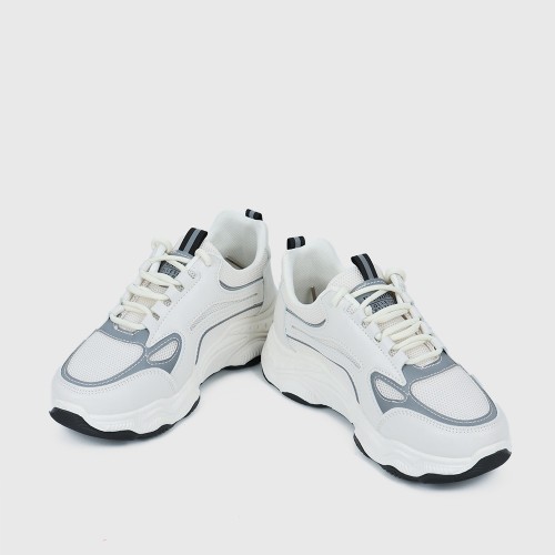 Sports Style Flat Bottom Lace Up Breathable Women Sneakers - Black image