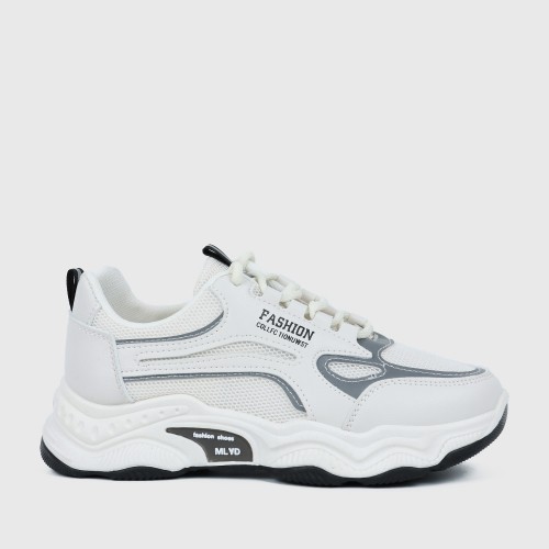 Sports Style Flat Bottom Lace Up Breathable Women Sneakers - Black image
