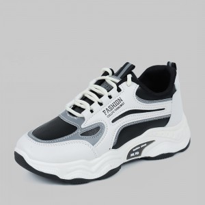 Contrast Color Lace Up Running Platform Booster Sneakers - Black