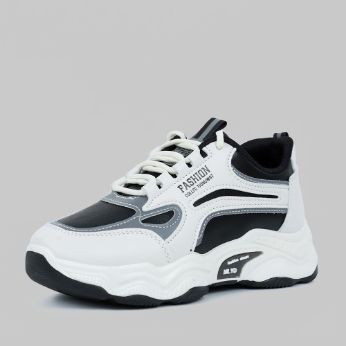 Contrast Color Lace Up Running Platform Booster Sneakers - Black