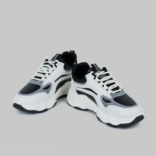 Contrast Color Lace Up Running Platform Booster Sneakers - Black