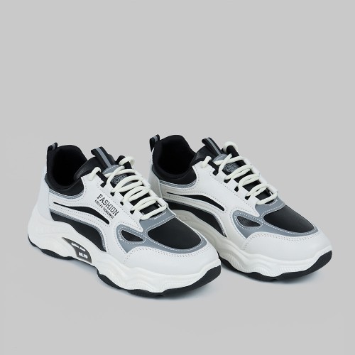 Contrast Color Lace Up Running Platform Booster Sneakers - Black