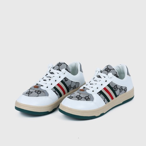Retro Color Stripes Flat Sole Round Head Lace Up Sneakers - White image