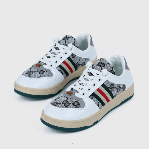 Retro Color Stripes Flat Sole Round Head Lace Up Sneakers - White image