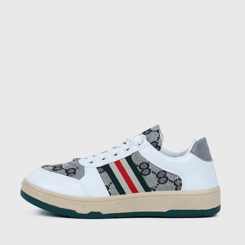 Retro Color Stripes Flat Sole Round Head Lace Up Sneakers - White image