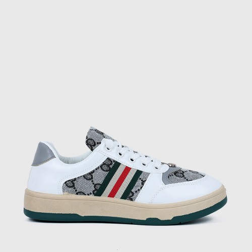 Retro Color Stripes Flat Sole Round Head Lace Up Sneakers - White image
