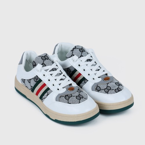 Retro Color Stripes Flat Sole Round Head Lace Up Sneakers - White image