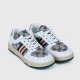 Retro Color Stripes Flat Sole Round Head Lace Up Sneakers - White image