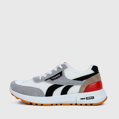 Lace Up Mesh Striped Patchwork Breathable Sports Sneakers - White image