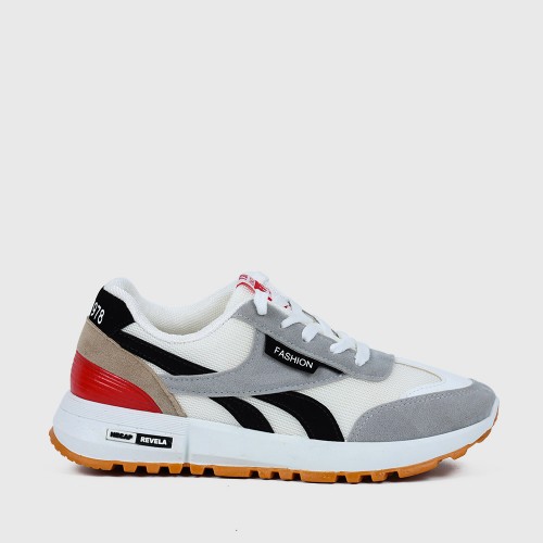 Lace Up Mesh Striped Patchwork Breathable Sports Sneakers - White image