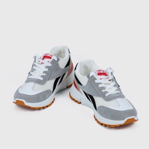 Lace Up Mesh Striped Patchwork Breathable Sports Sneakers - White image
