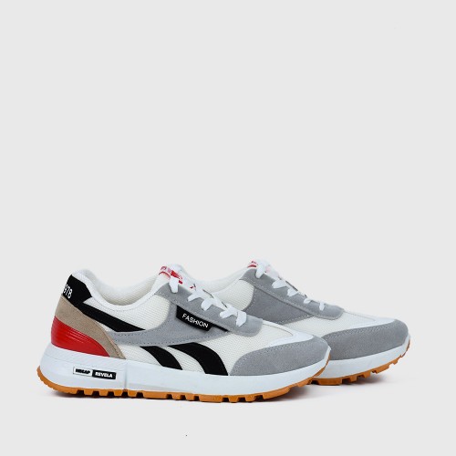 Lace Up Mesh Striped Patchwork Breathable Sports Sneakers - White image