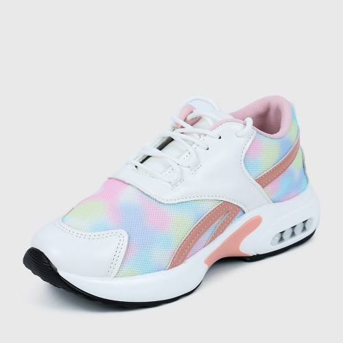 Lace Up Breathable Round Toe Mesh Sports Sneakers - Pink image
