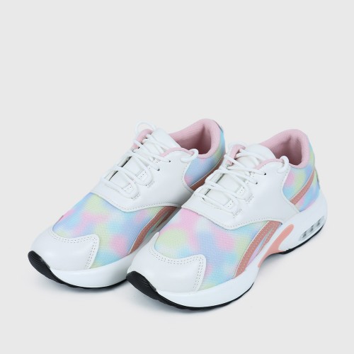 Lace Up Breathable Round Toe Mesh Sports Sneakers - Pink image