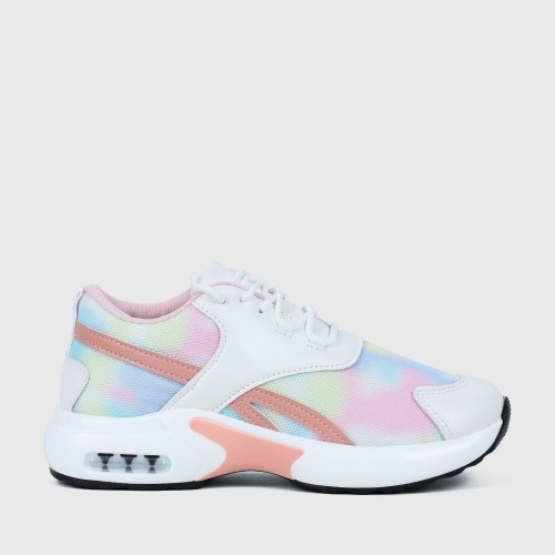Lace Up Breathable Round Toe Mesh Sports Sneakers - Pink image