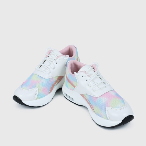 Lace Up Breathable Round Toe Mesh Sports Sneakers - Pink image