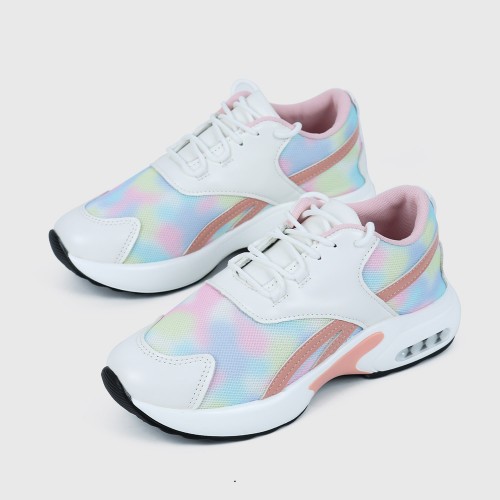 Lace Up Breathable Round Toe Mesh Sports Sneakers - Pink image
