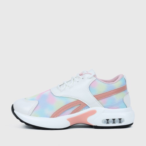 Lace Up Breathable Round Toe Mesh Sports Sneakers - Pink image