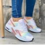 Lace Up Breathable Round Toe Mesh Sports Sneakers - Pink
