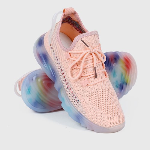 Light Weight Round Toe Lace Up Breathable Sports Sneakers - Pink