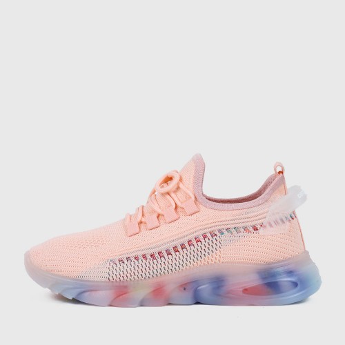 Light Weight Round Toe Lace Up Breathable Sports Sneakers - Pink