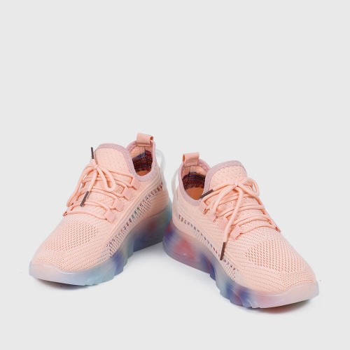 Light Weight Round Toe Lace Up Breathable Sports Sneakers - Pink