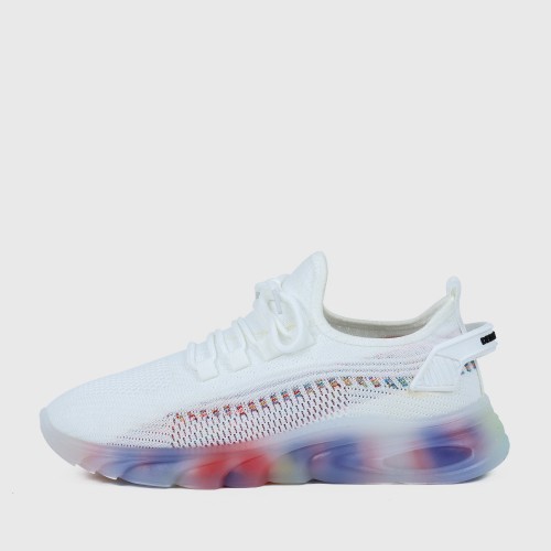 Light Weight Round Toe Lace Up Breathable Sports Sneakers - White image