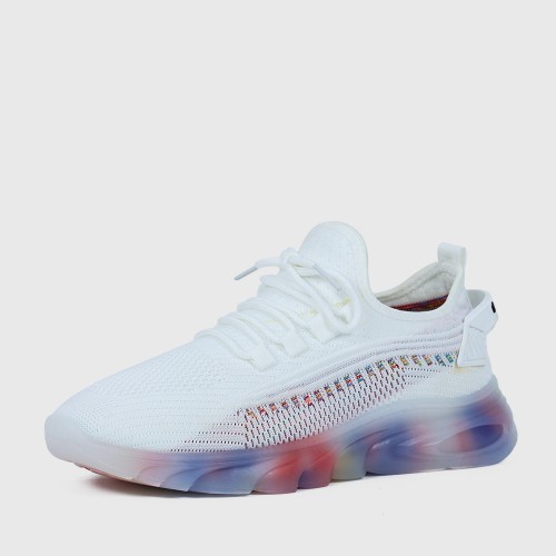 Light Weight Round Toe Lace Up Breathable Sports Sneakers - White image