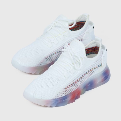 Light Weight Round Toe Lace Up Breathable Sports Sneakers - White image