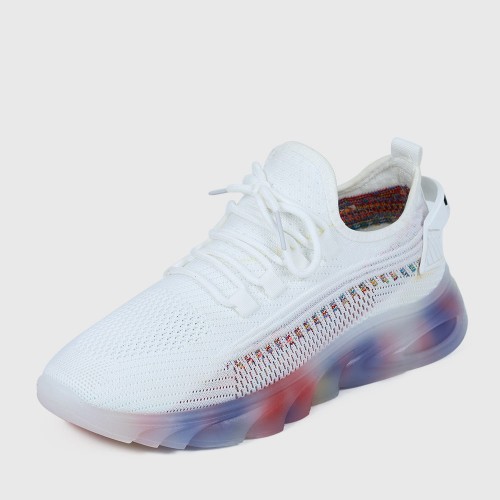 Light Weight Round Toe Lace Up Breathable Sports Sneakers - White image