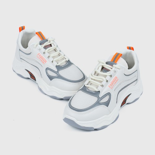Sports Style Flat Bottom Lace Up Breathable Women Sneakers - Orange image