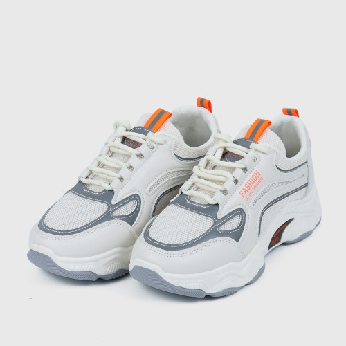 Sports Style Flat Bottom Lace Up Breathable Women Sneakers - Orange image