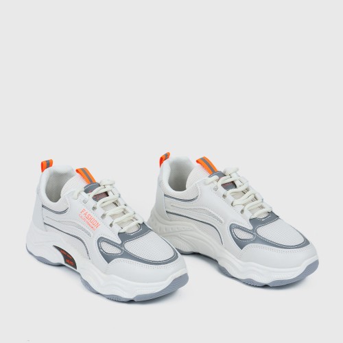 Sports Style Flat Bottom Lace Up Breathable Women Sneakers - Orange image