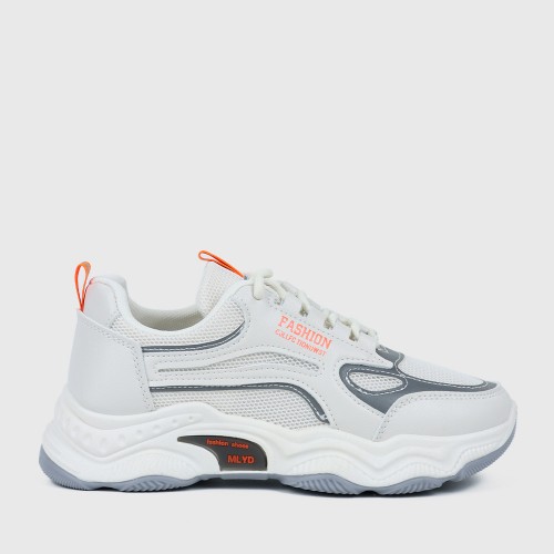 Sports Style Flat Bottom Lace Up Breathable Women Sneakers - Orange image